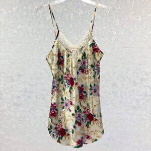 L.A. Intimates Cream Chemise or Slip Dress with Floral Print Pattern & Lace Trim